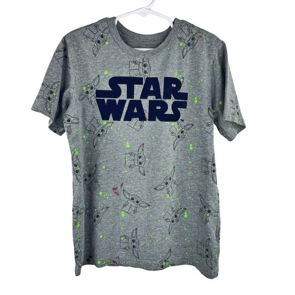 STAR WARS JAPAN Boys Kids Grey T Shirt/Grogu, Paint/Fuzzy Star Wars/Size M (7/8)